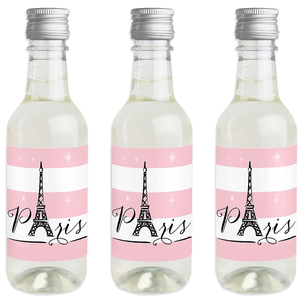 Big Dot of Happiness Paris, Ooh La La - Mini Wine & Champagne Bottle Label  Stickers - Paris Themed Baby Shower Birthday Party Favor Gift - Set of 16